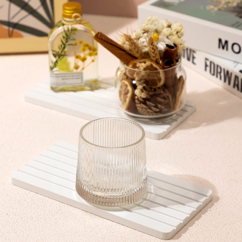 Lallisa Water Absorbing Stone Water Absorbent Diatomite Coasters Grooved Design White Diatomite Tray for Soap Kitchen Bathroom Bottle Shower Toothbrush (8.27 x 3.94 Inch,5 Pcs)