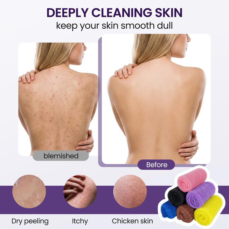 African Bath Sponge African Net Long Net Bath Sponge Exfoliating Shower Body Scrubber Back Scrubber Skin Smoother,Great for Daily Use,6 Colors