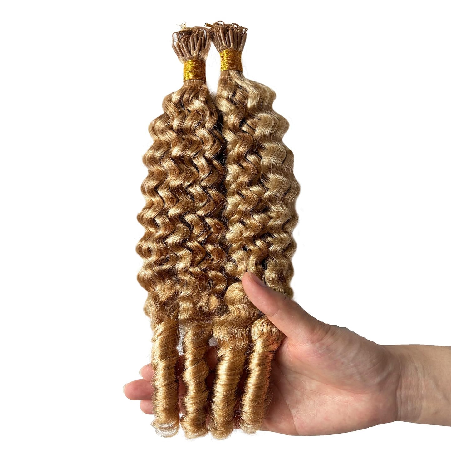 Ombre Honey Blonde Feather Crochet Human Hair 14 Inch Crochet Burmese Curly Human Hair Bundles 100g Pre-Separated Crochet Hair for Black Women