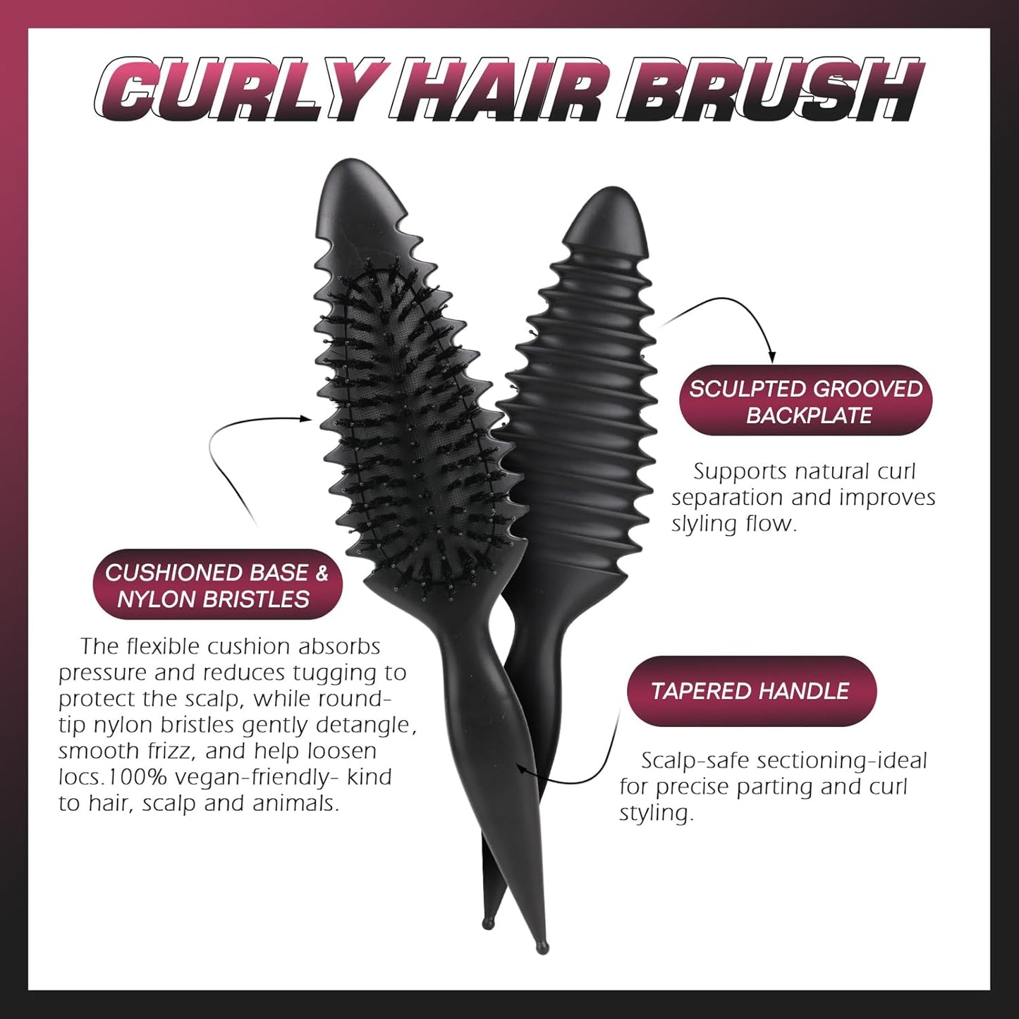Curl Defining Brush for Curly Hair - Detangling & Styling Tool | Black