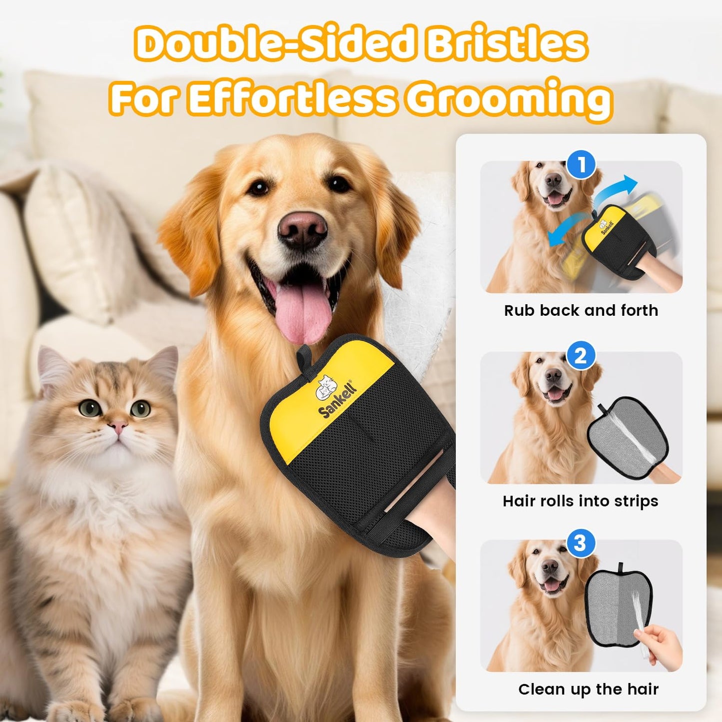 Pet Hair Removal Glove for Dogs & Cats, Sankell Upgraded Reusable Electrostatic Pet Hair Remover Glove, Magic Brush Mitt Tool for Couch, Furniture, Bed, Clothing, Carpet, Car Seat