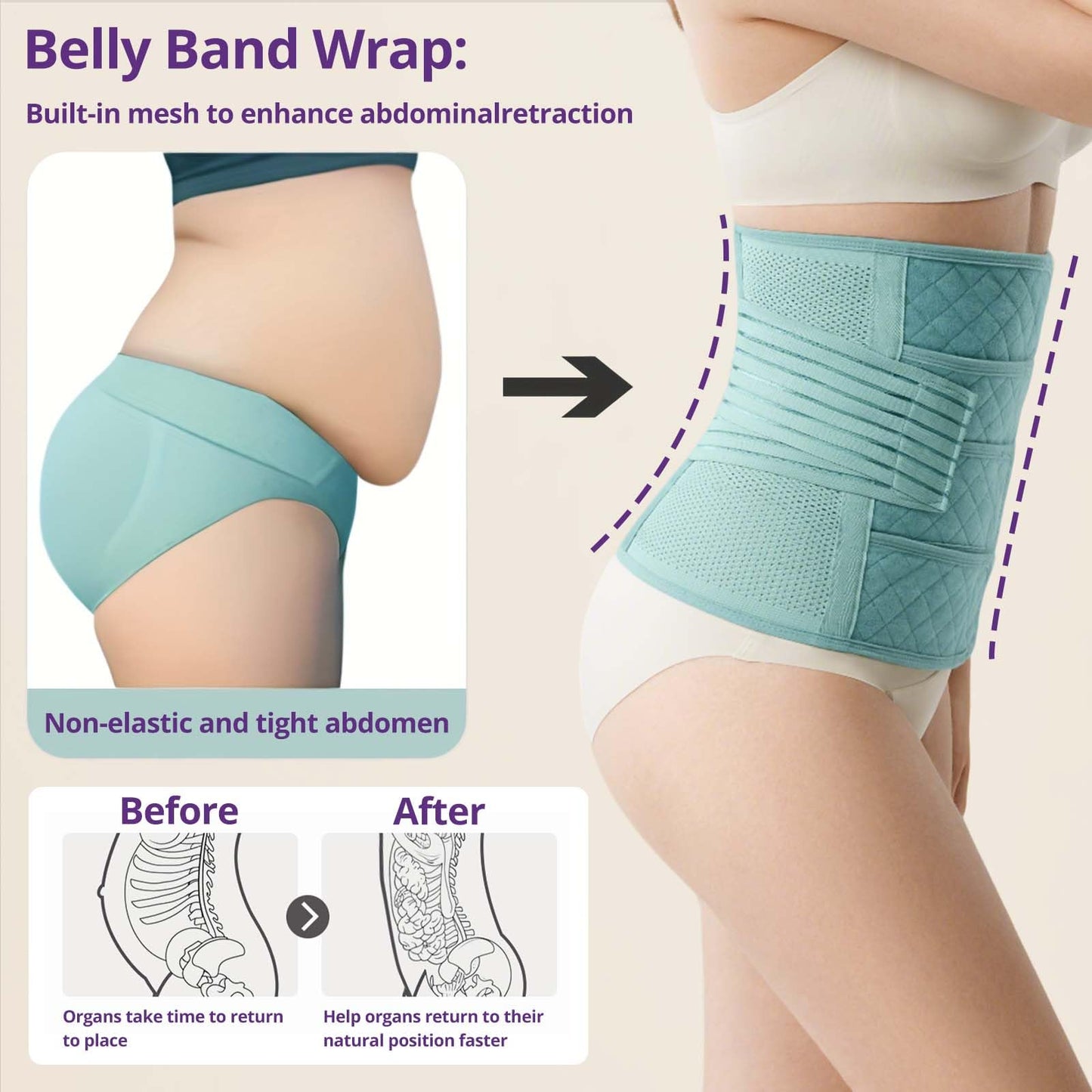 Postpartum Belly Band Wrap – C-Section Recovery Must Haves, Adjustable Tummy Control Binder with Pelvic Belt, Comfortable Support for Natural & Cesarean Sections, Shapewear, Elegant Quilted Design