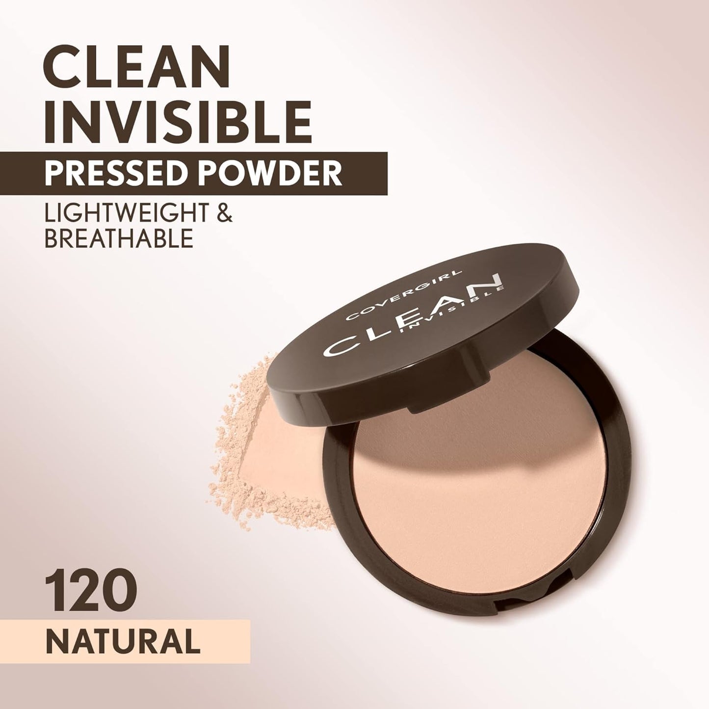 Covergirl Clean Invisible Pressed Powder - Lightweight Vegan Formula | Creamy Natural 120, 0.38oz