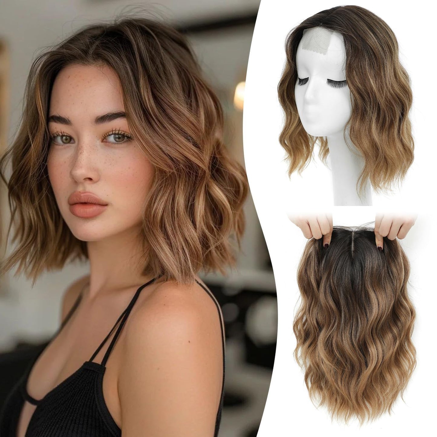 10 Inch Short Wavy Hair Topper for Women | Synthetic Lightweight Hairpiece - 6.5"x6.5" Base, Natural Volume Booster