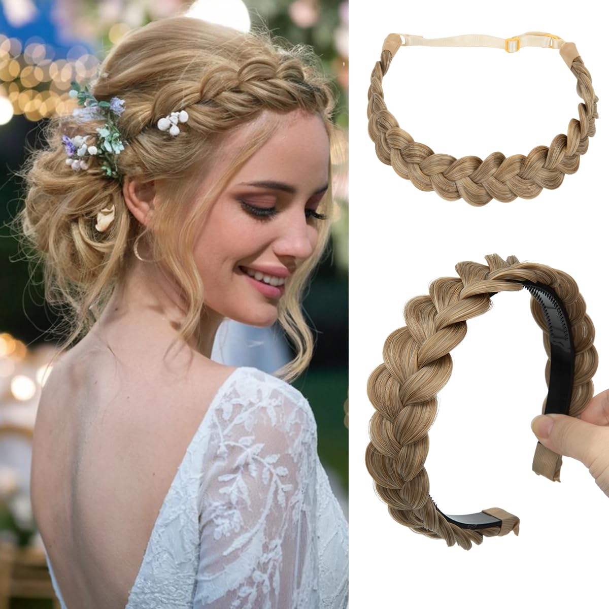 Braided Headbands for Women - Handmade Synthetic Hair Hoops | Sunny Blonde 2PC Set