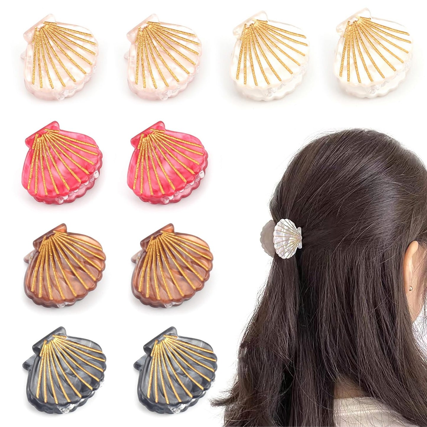 Seashell Hair Clips Set - Mermaid Shell Claw Clips in Marble Pattern | 3 Colors for Women & Girls