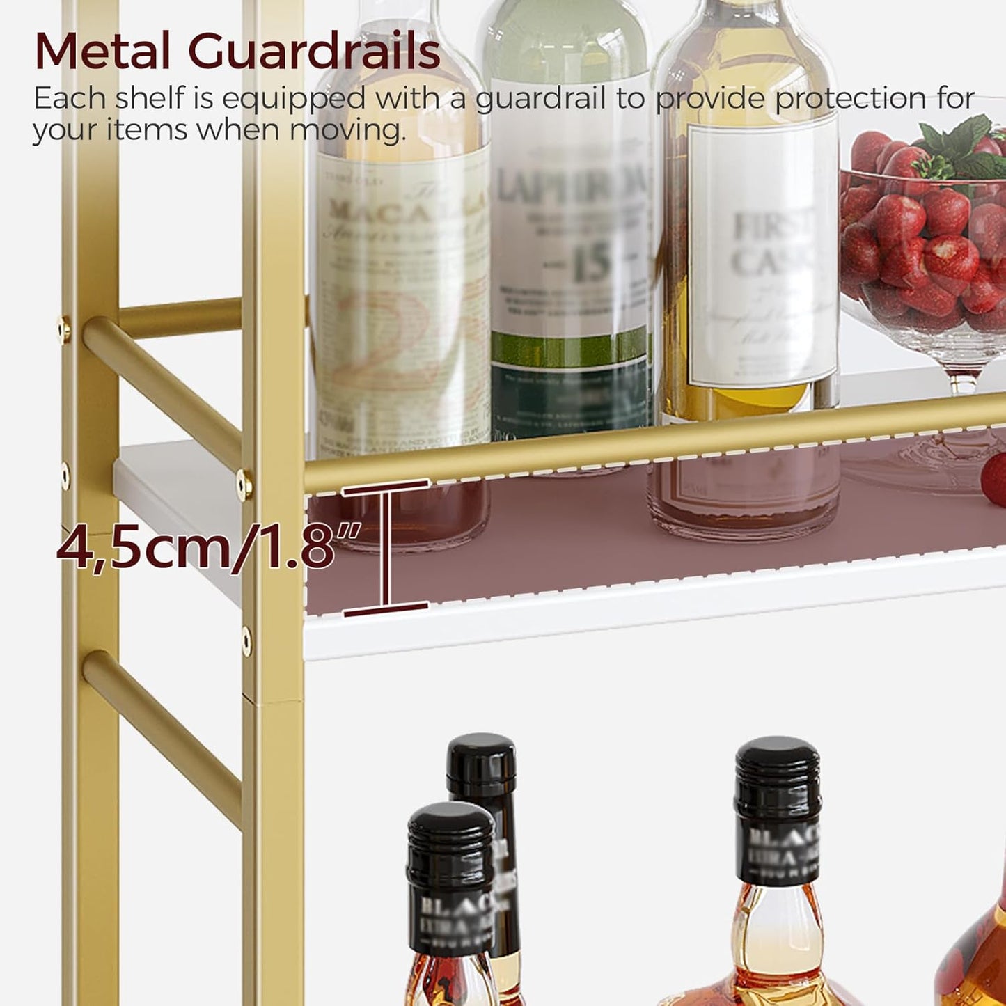 Bar Cart - 3-Tier Rolling Drink Cart on Wheels for Home | Gold Mini Bar Serving Cart for Small Spaces