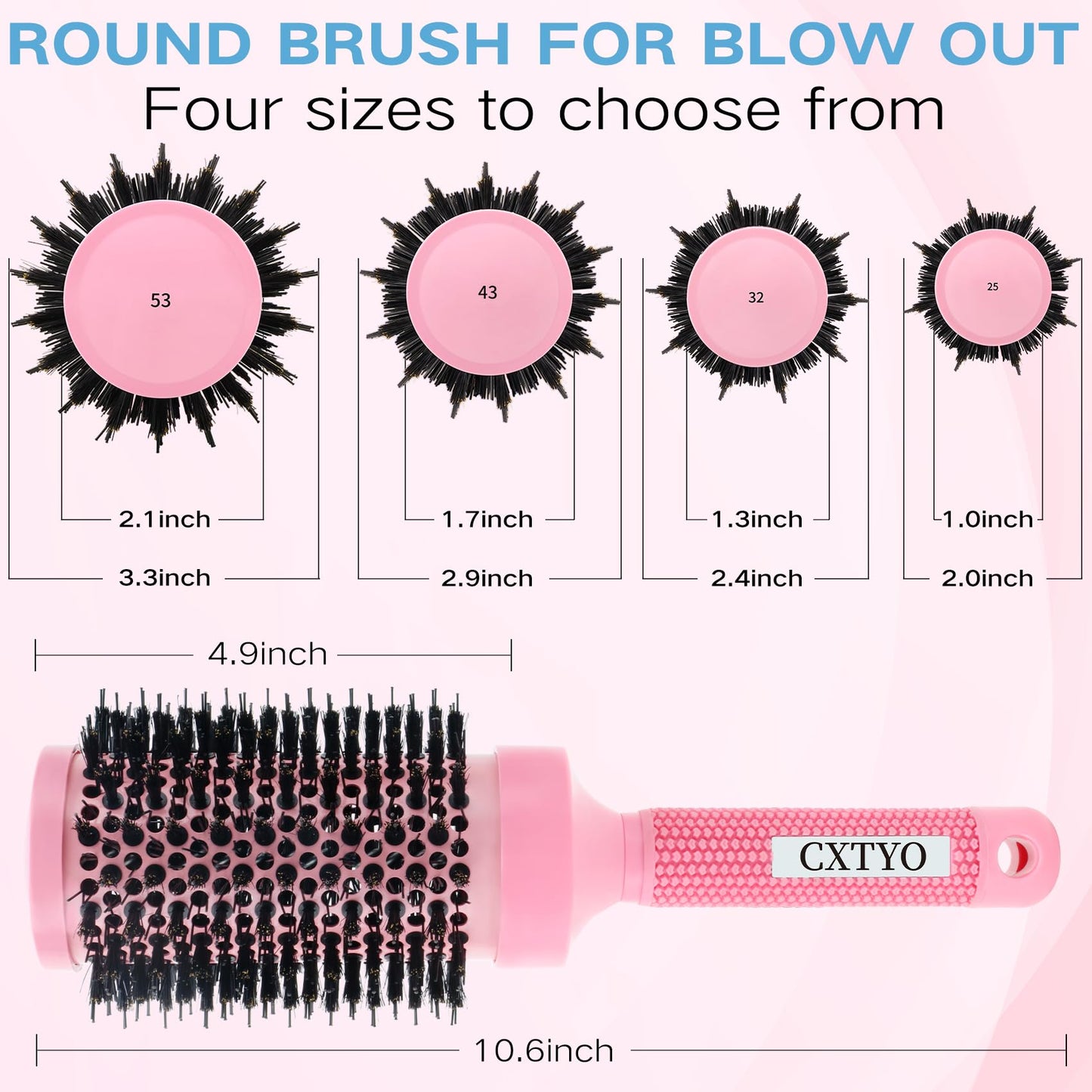 CXTYO Round Brush for Blow Out, Large Round Hair Brush Nano Thermal Ceramic & Ionic Tech, Best for Long Thick Hair(3.3 Inch, Barrel 2.1 Inch)