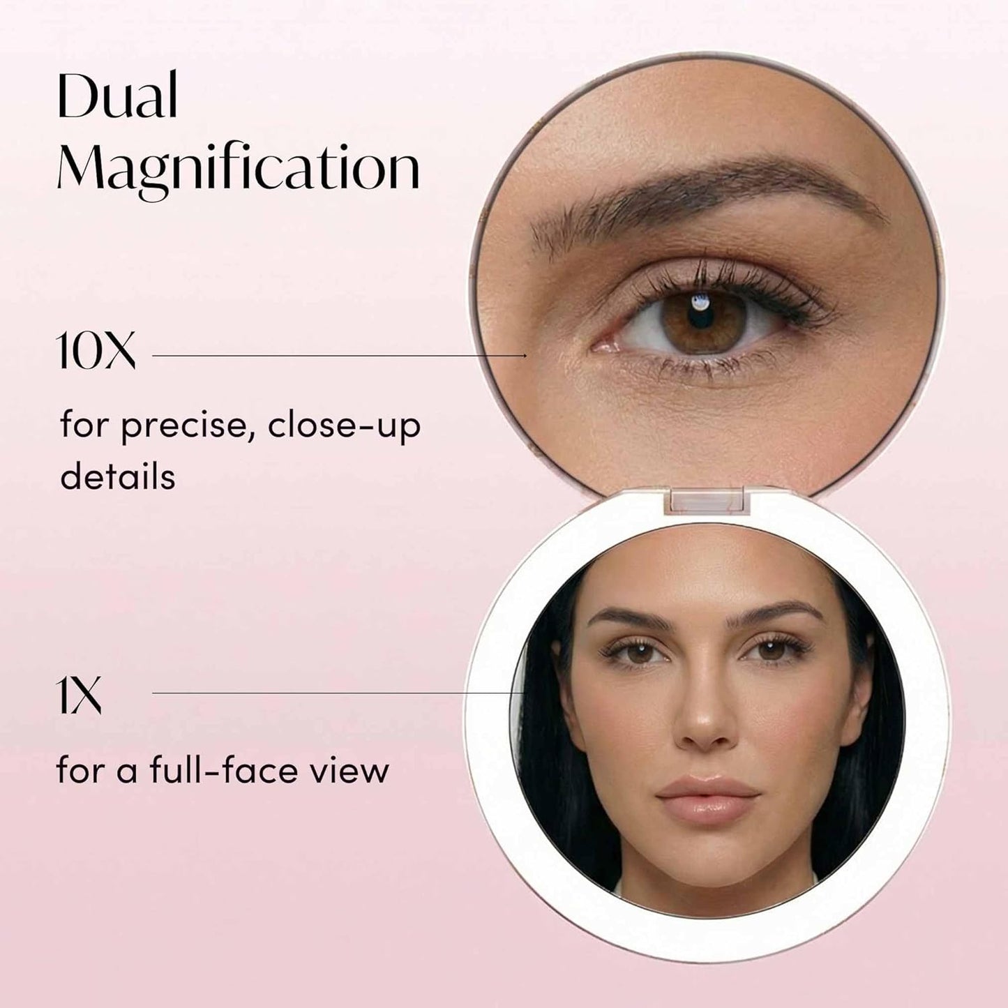 LED Travel Makeup Mirror - Rechargeable 10x/1x Magnification | Tru-Glow Lighting, XL 5” Wide, Marble Rose