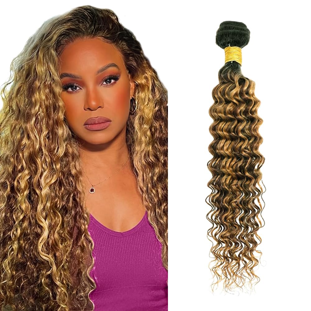 P427 Human Hair Bundles Highlight Deep Wave Bundles 12 inch Ombre Brown Bundle LadrXadr 4/27 Bundle Brown Color