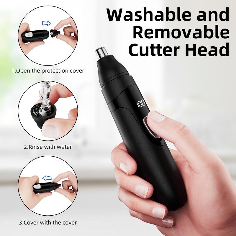 SHOBES Nose Hair Trimmer Painless Rechargeable Ear and Eyebrow Trimmer Professional with Edge Blades (Silver)