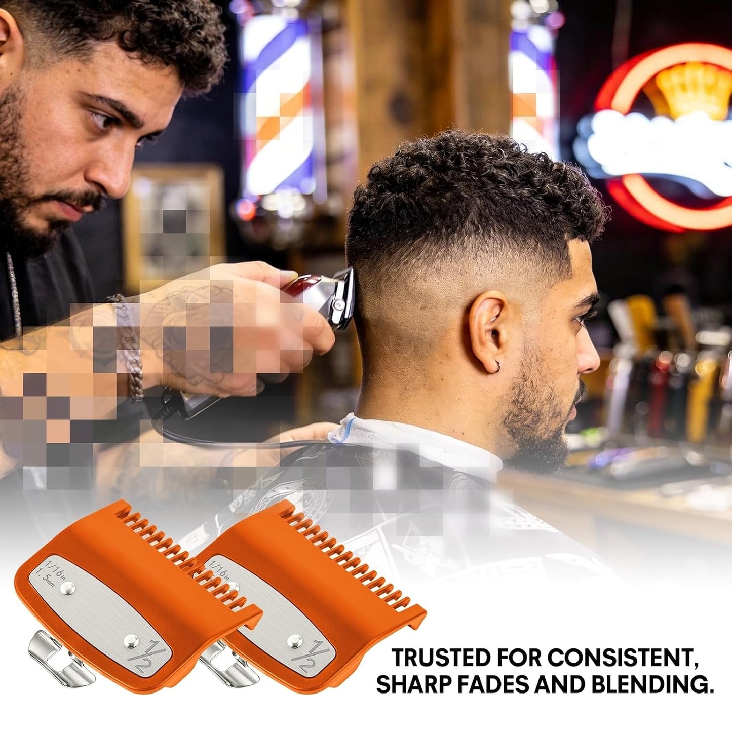 Clipper Guards Set - 2 Pack Compatible with Wahl 1/2 Hair Clipper | Metal Guide Combs for Barbers & Stylists - Orange