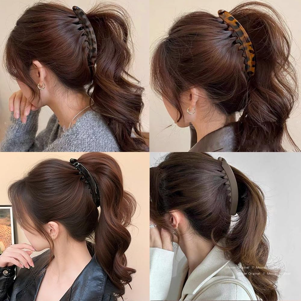 Banana Clips for Women - 80s No Crease Hair Accessories | 4-Pack for Thick & Thin Hair | Perfect for Ponytails & Updos