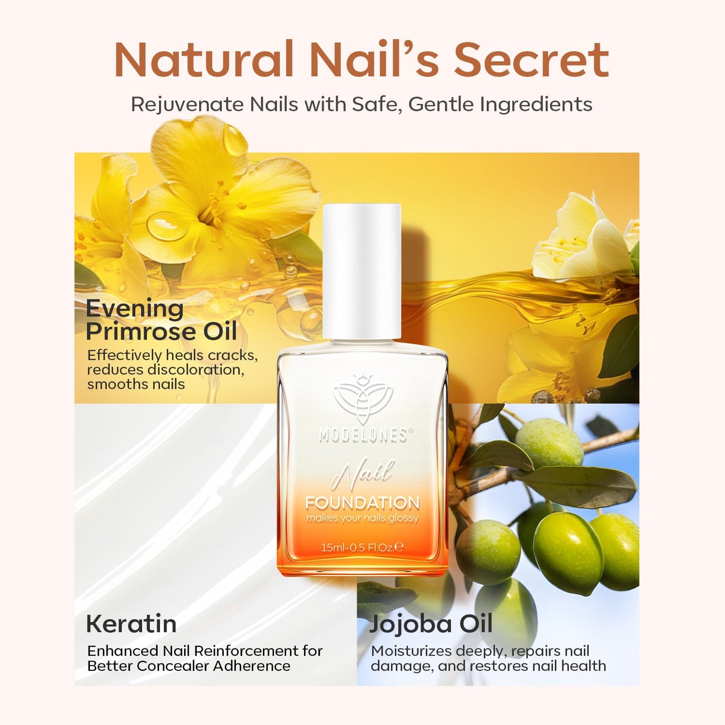 Nail Strengthener - Milky White Nail Polish for Damaged Nails | Quick Dry Hardener & Growth Formula, 15ml