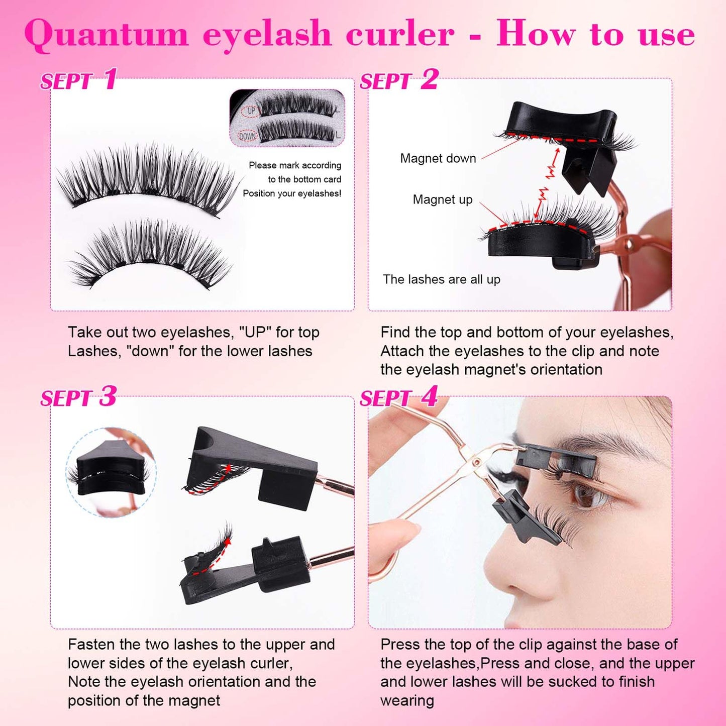 Magnetic Eyelashes Kit with Applicator 2 Pairs, No Glue Needed Reusable Fake Lashes Easy to Apply, Natural Looking False Eyelashes for Women, Style A