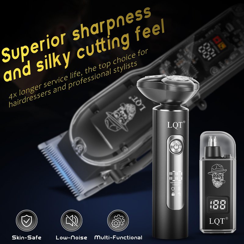 Hair Clippers for Men with LED Display, 3-Piece Professional Grooming Kit with Magnetic Attachment Shaver & Nose Trimmer, Complete Cordless Rechargeable Barber Set for Home