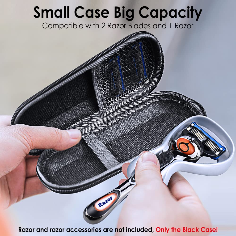 Enerfort Hard EVA Razor Travel Case Compatible with Gillette Men's Razor - Mesh Pocket for 2 Razor Blades + Lightweight Carrying Handle + Durable Zipper (Only Case)