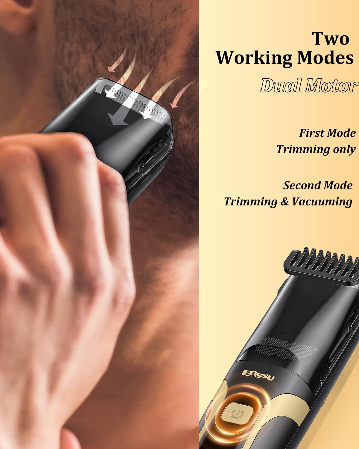 Beard Trimmer for Men - Rechargeable Electric Vacuum Trimmer with 2 Combs & 1-20mm Adjustable Length | Waterproof Cordless Mustache Trimmer