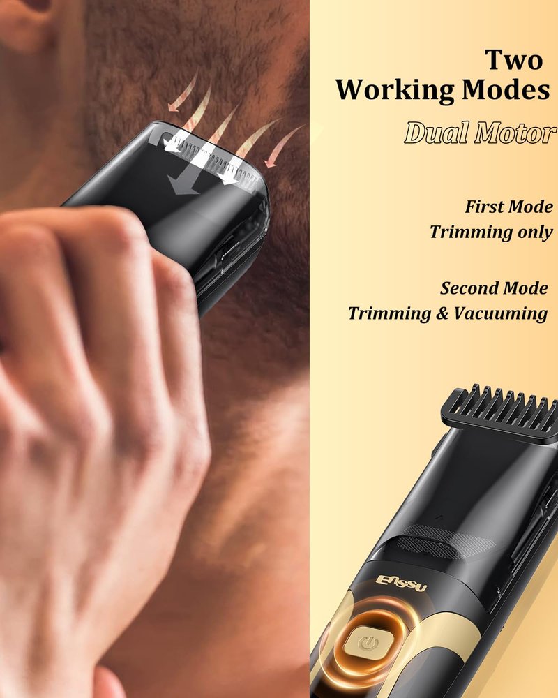 ENSSU Beard Trimmer for Men Vaccum, Rechargeable Electric Men Beard Trimmers with 2 Combs, 1-20mm Adjustable Length Dial, Waterproof Cordless Mustache Trimmer for Face, Stubble