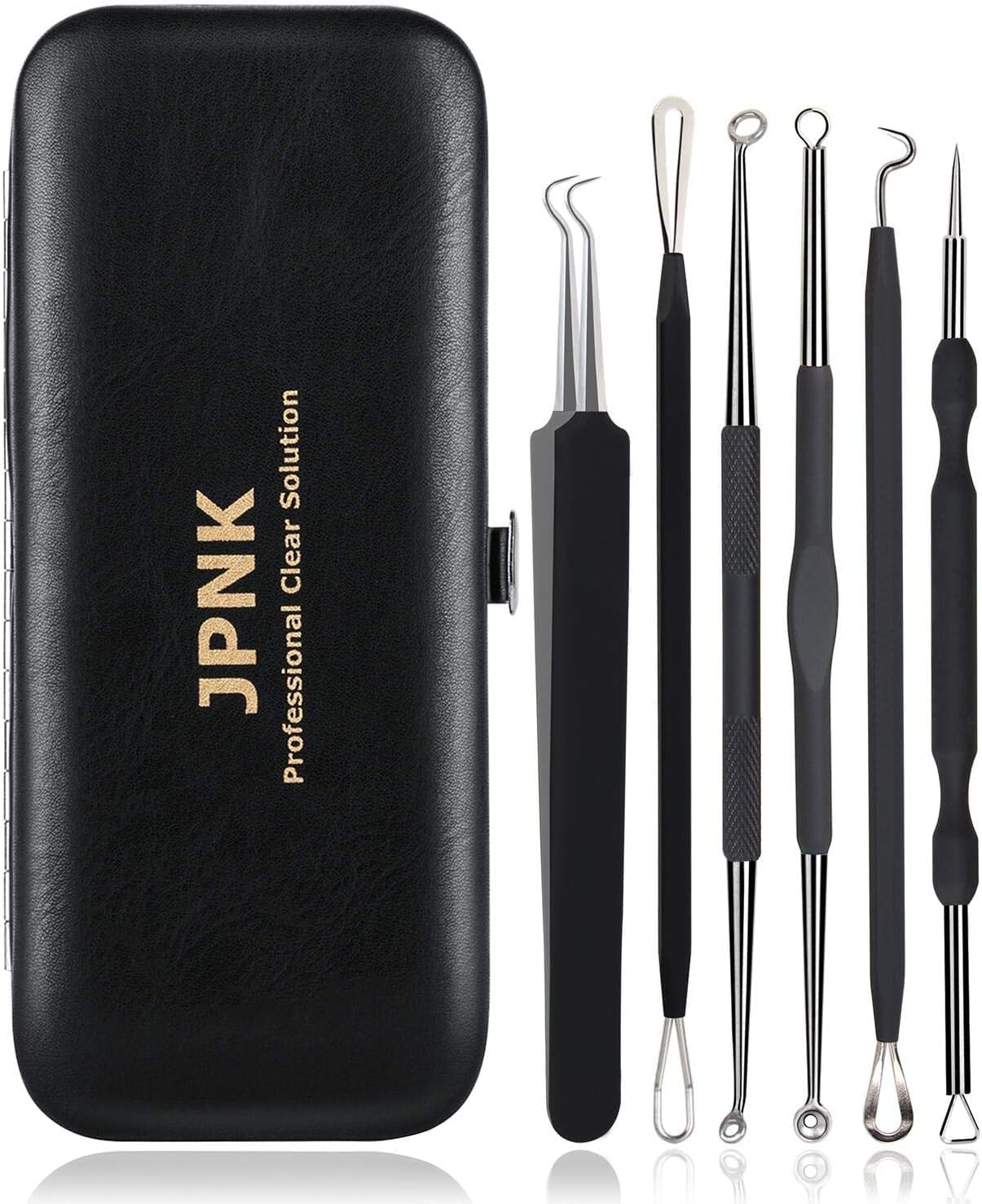 Blackhead Remover Tool Kit - 6 Pcs Comedones Extractor for Acne & Whitehead Removal | Includes Leather Bag (Pink)