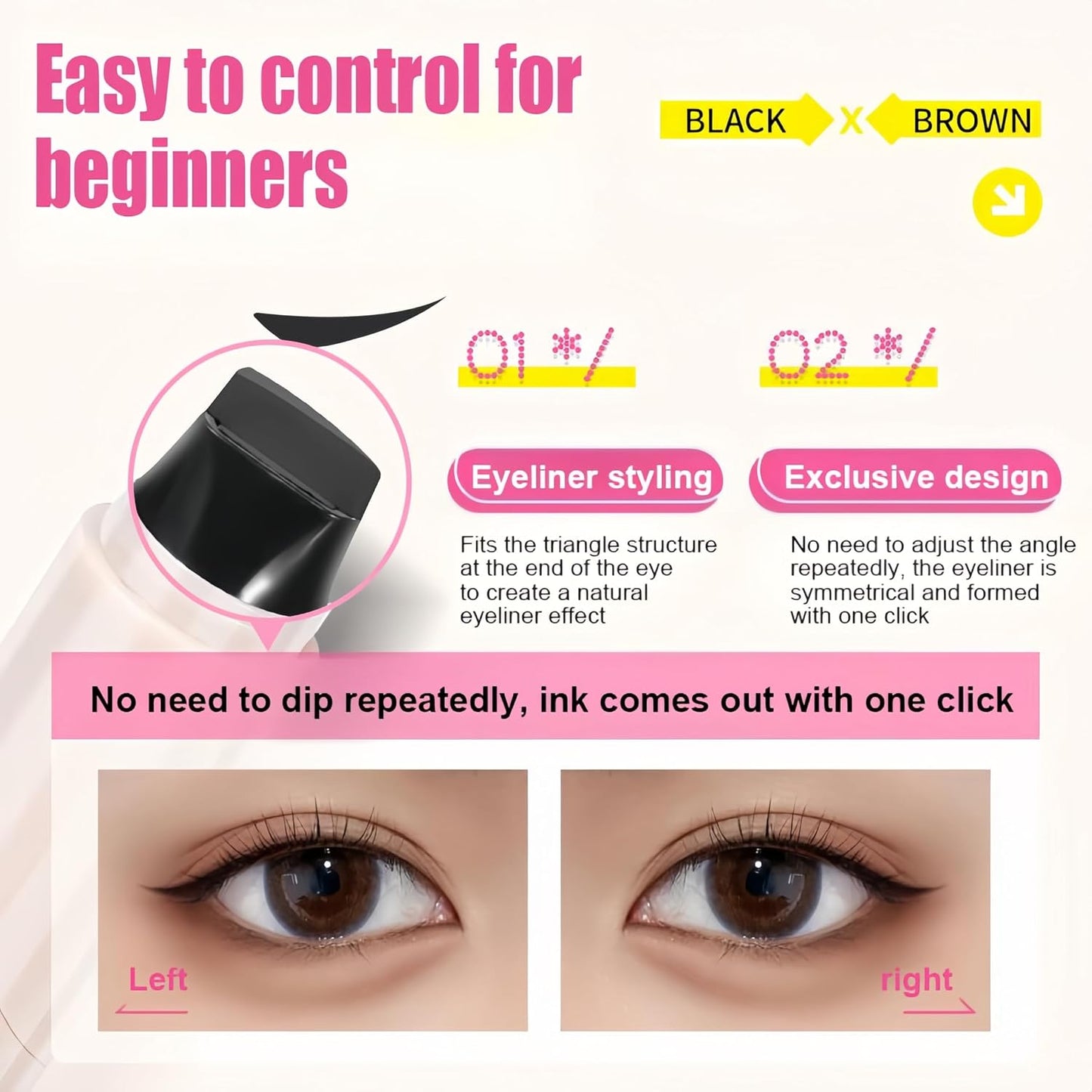 Waterproof Eyeliner Stamp - Smudge-Proof Black Eyeliner Pen for Easy Application