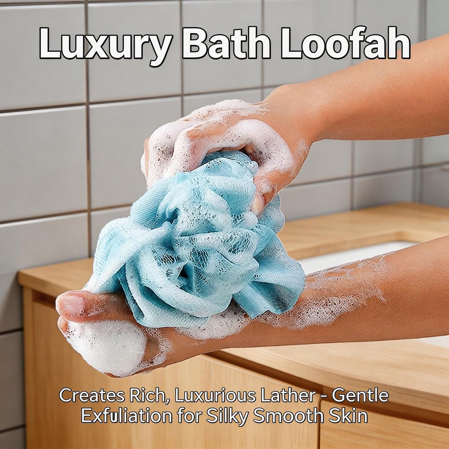 Exfoliating Body Scrubber Set - Extra Thick Back Scrubber & Dual-Sided Bath Gloves | Deep Cleansing Loofah Sponge