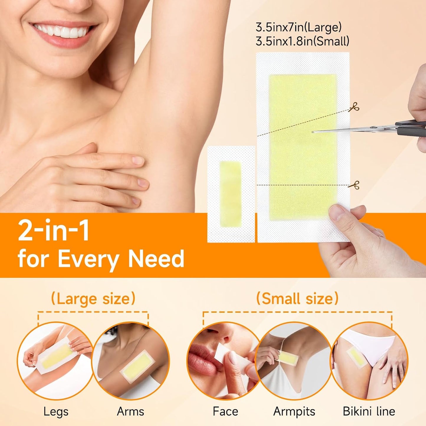 Wax Strips for Hair Removal - 100 PCS Body & Facial Waxing Kit with 5 Soothing Oil Wipes | Gentle for Sensitive Skin