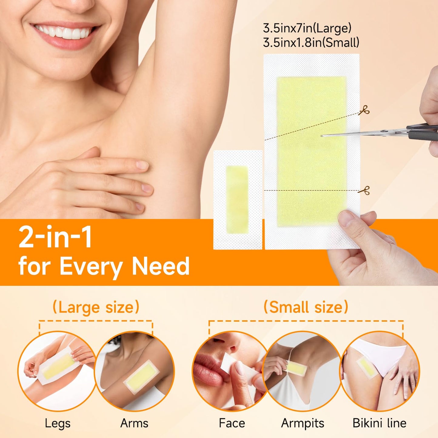 100 PCS Wax Strips for Hair Removal – 60 Body & 40 Facial Waxing Strips for Women, Complete At-Home Waxing Kit with 5 Soothing Oil Wipes, Gentle for Sensitive Skin on Face, Bikini Line, Legs & More