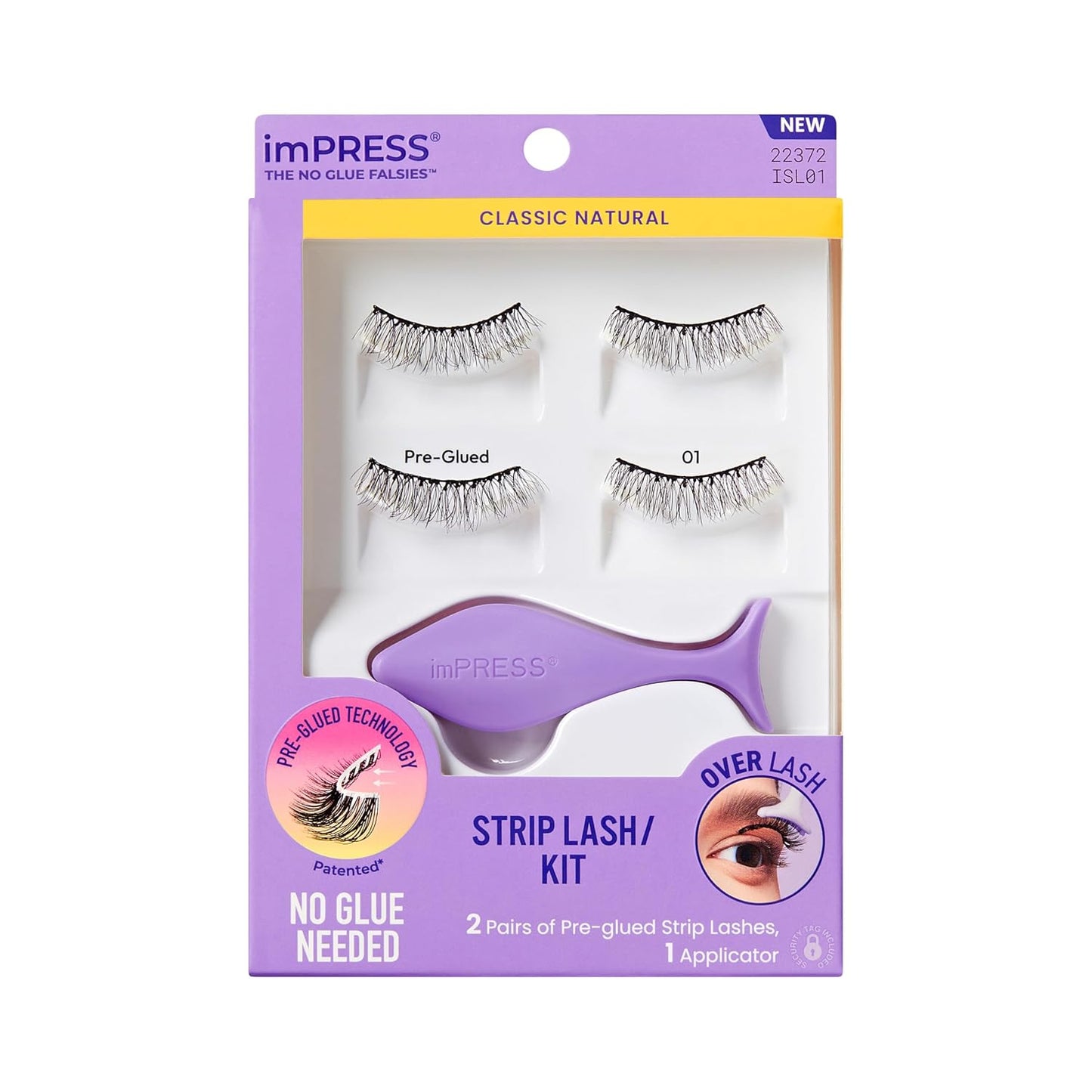 KISS imPRESS Strip Lash Kit - Pre-Glued Classic Natural Black False Eyelashes | 2 Pairs