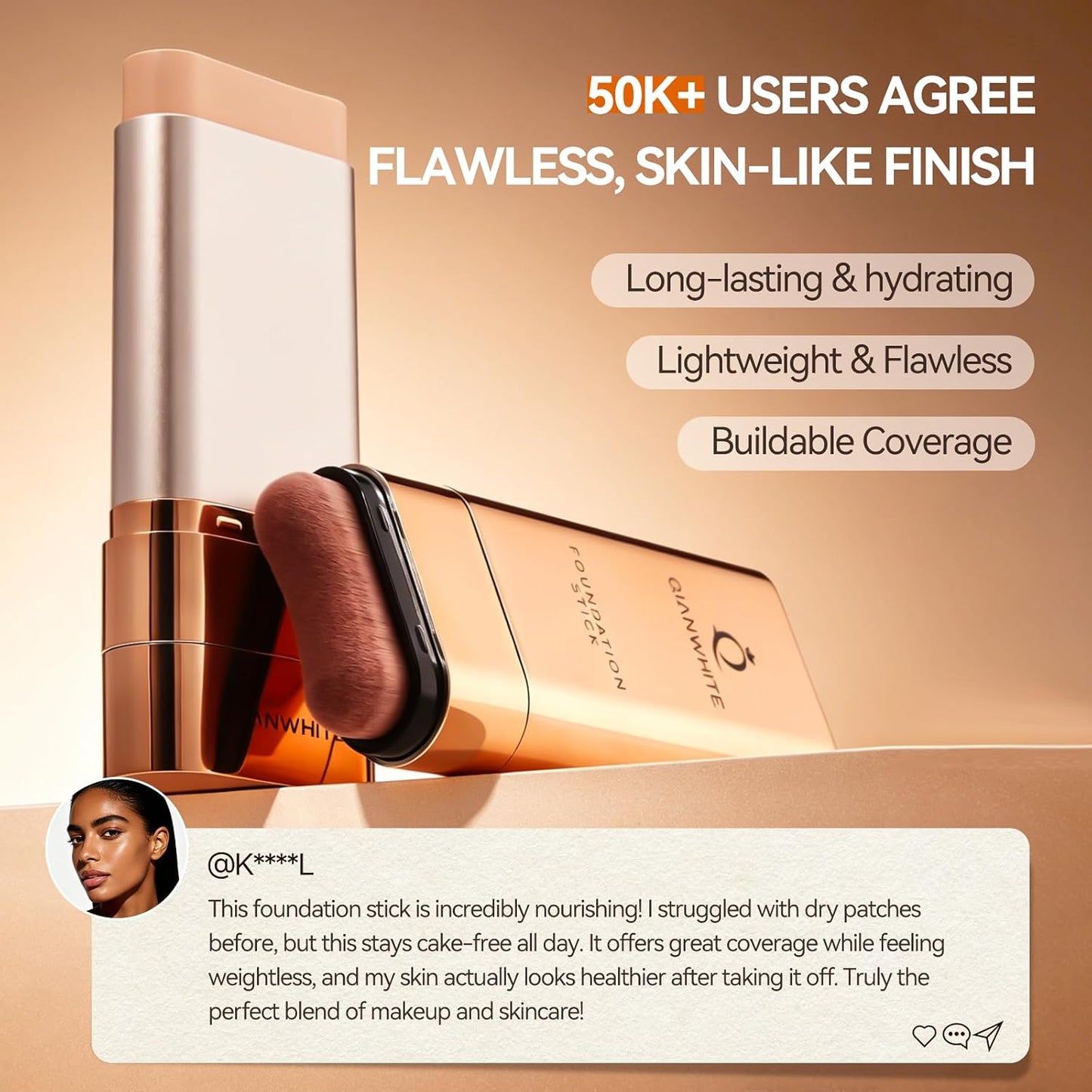 Korean Foundation Stick for Mature Skin - Buildable Light to Medium Coverage | Dual-Ended with Brush, Natural Dewy Finish (Ivory)