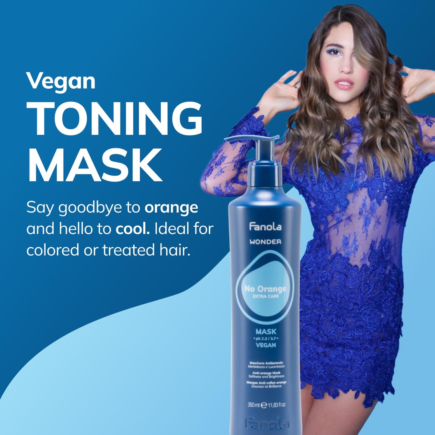 Fanola Wonder No Orange Hair Mask - Blue Toner for Brassy Hair - Deep Conditioning Vegan Formula | 11.83oz