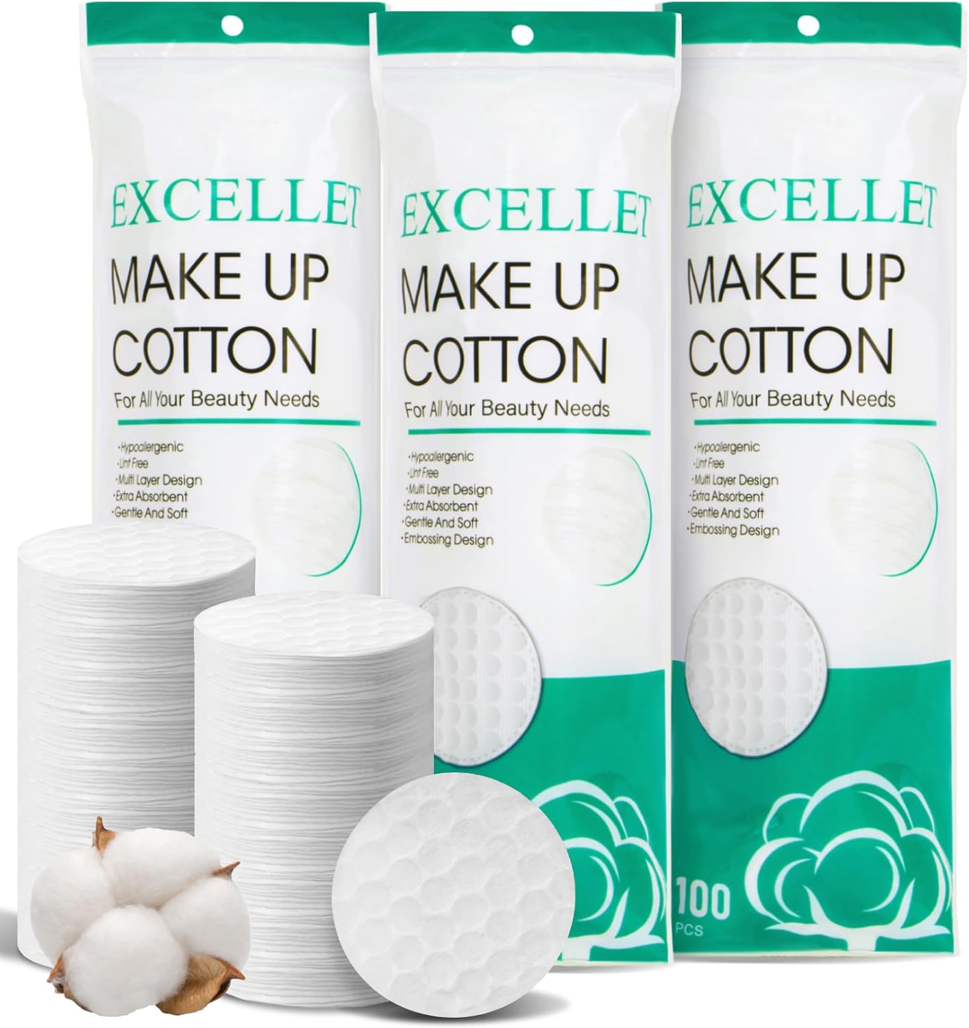 Cotton Rounds Bulk - 300PCS Lint-Free Makeup Remover Pads | Soft, High Absorbency for Facial Cleansing & Beauty Care