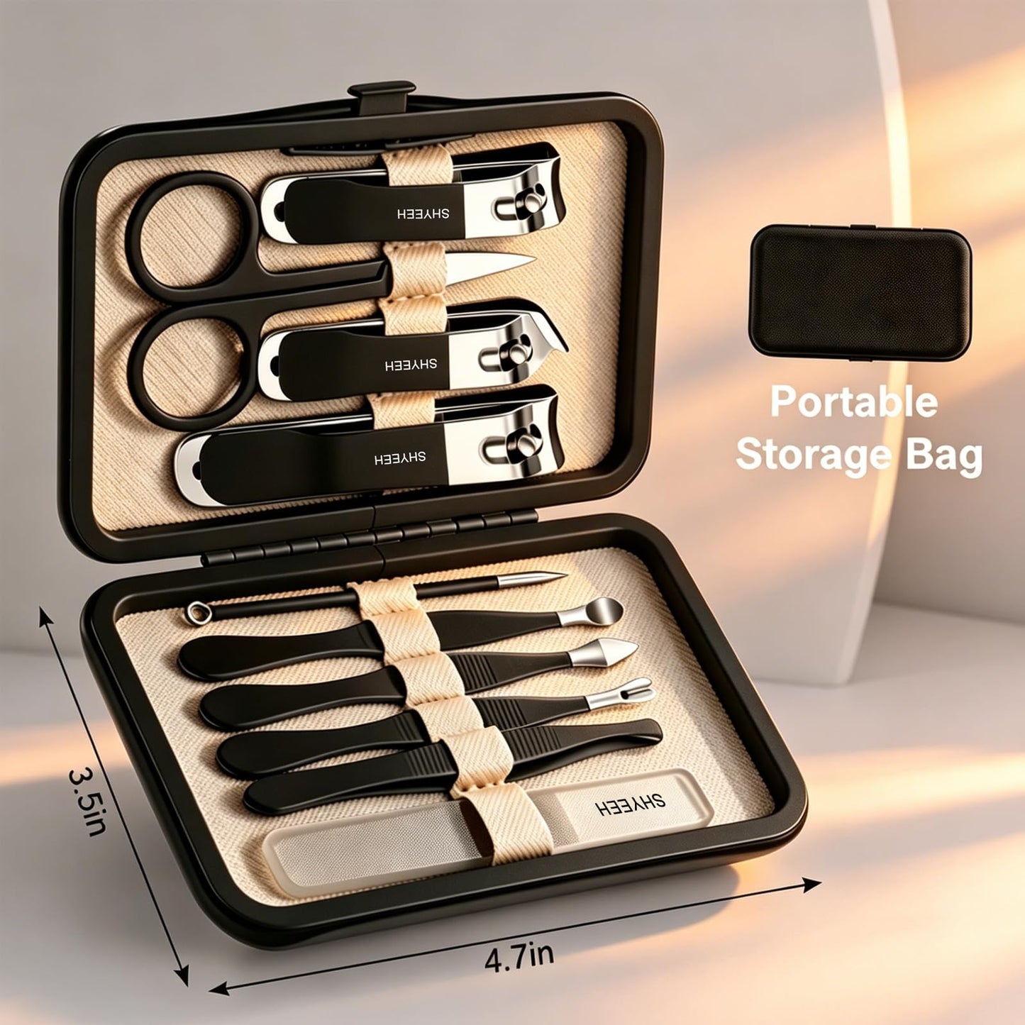 Manicure Set, 10 pcs High-Carbon Steel Nail Clippers Set, Portable Mini Manicure and Pedicure Kit, Travel Grooming Nail Kit with Leather Bag for Men and Women