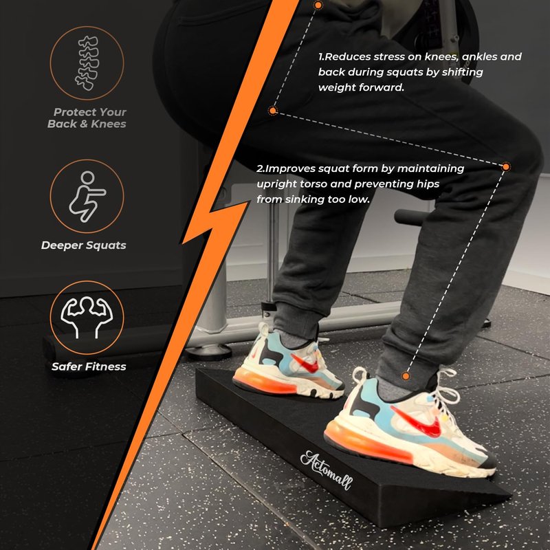 Squat Wedge Block - Large One-Piece Slant Board for Heel Elevated Squats, Knees Over Toes & Calf Stretches - Weightlifting & Recovery Training
