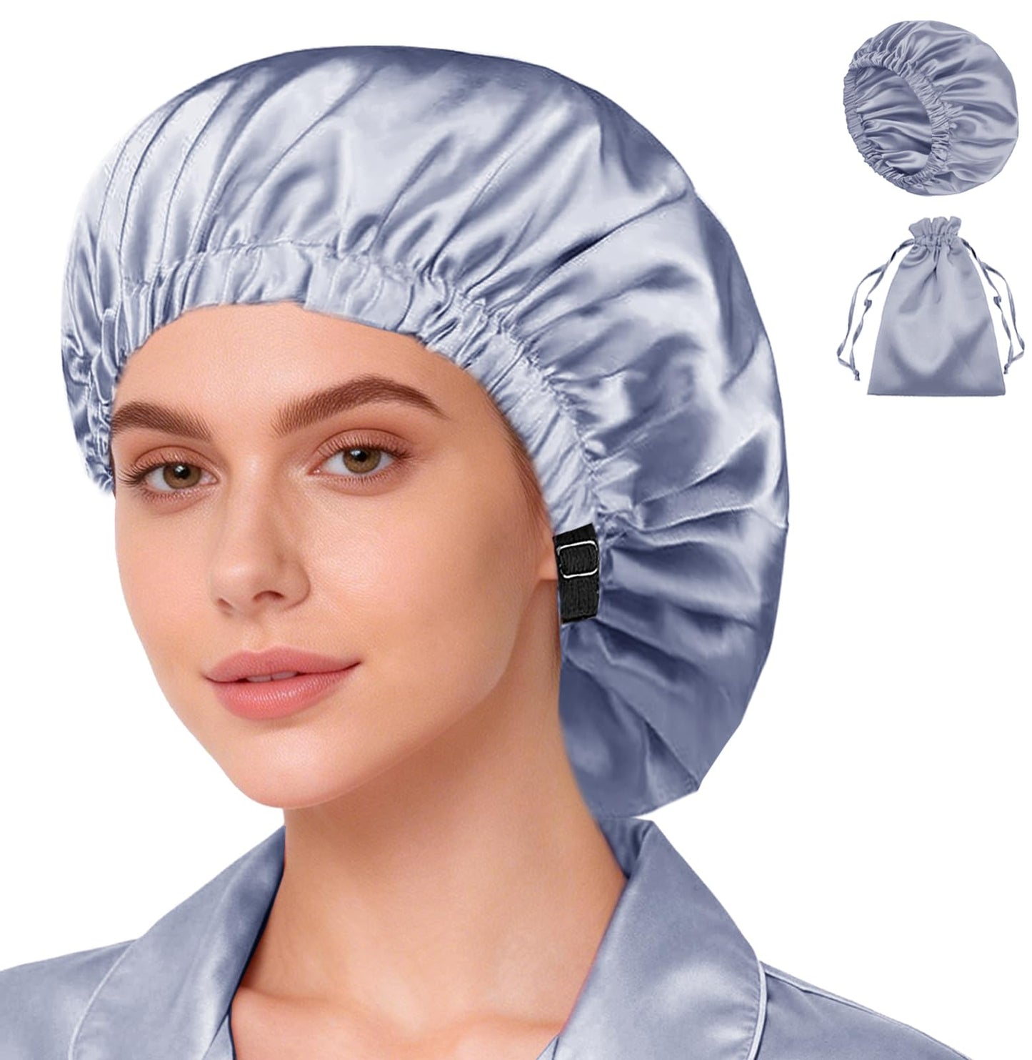 Satin Bonnet 2Pcs Silk Bonnet Hair Bonnets For Sleeping Silky Soft Sleep Cap Womens Night Curly Natural Hair Caps