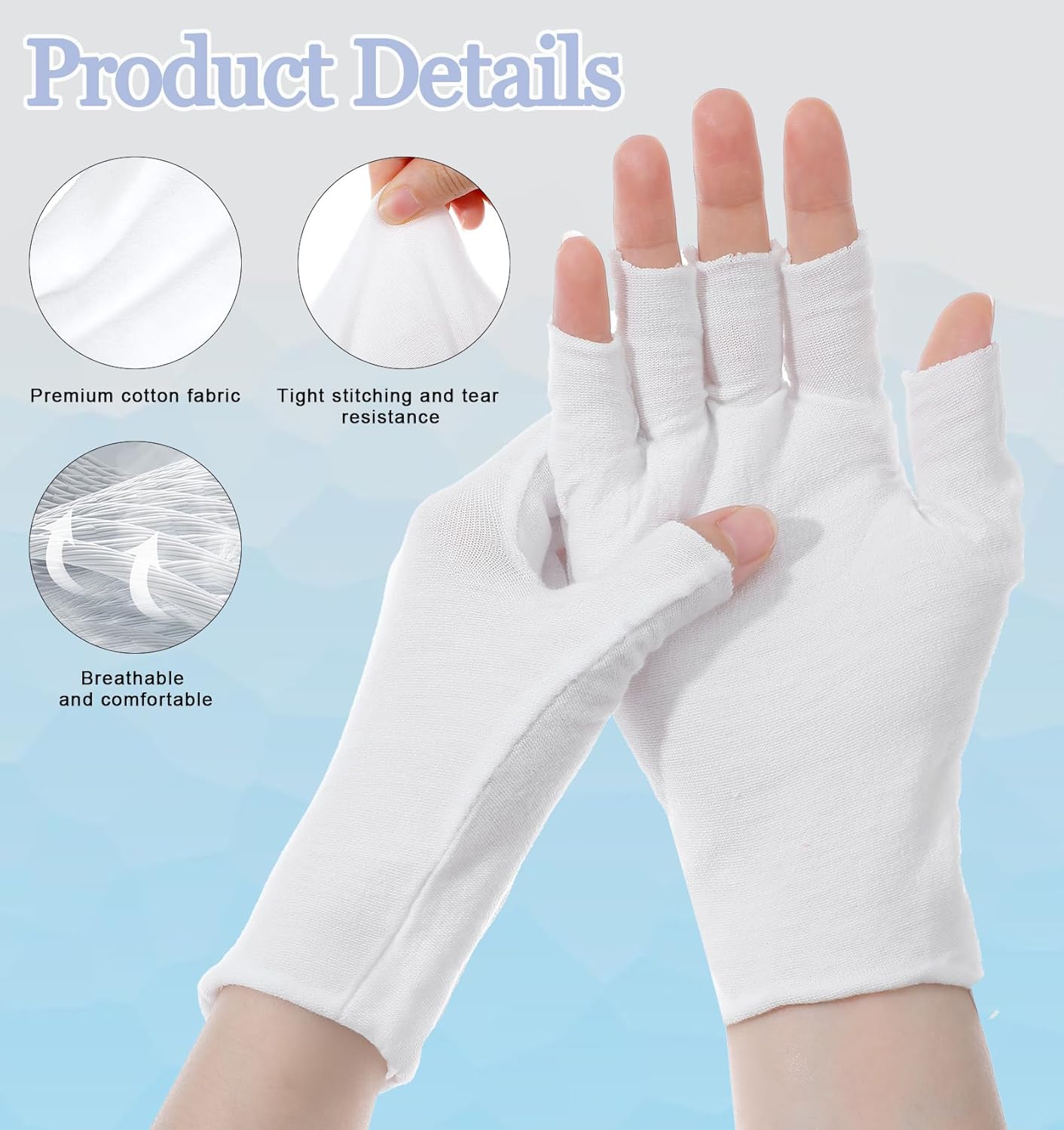 Eczema Gloves for Dry Hands - 4 Pairs Fingerless Cotton Gloves with 5 Open Fingertips | One Size Fits Most