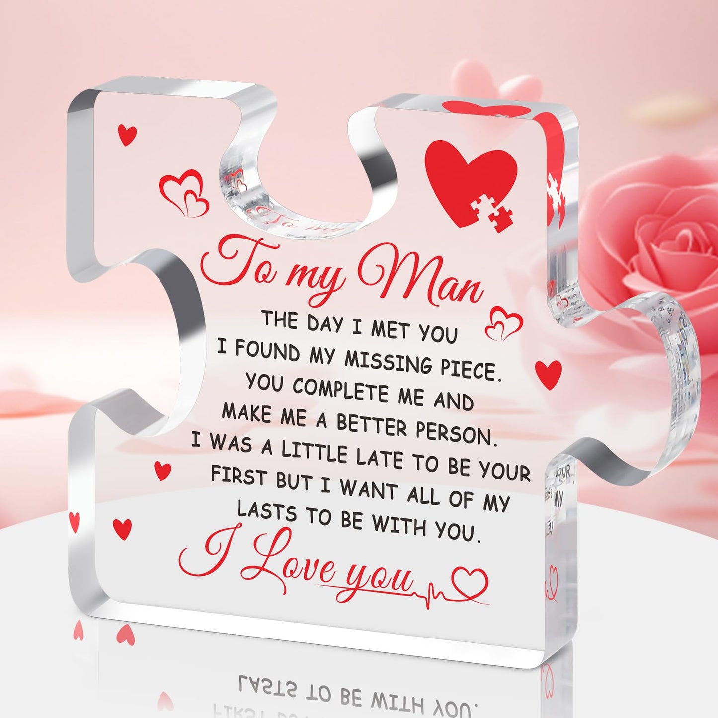 Fathers Day Dad Gifts for Husband from Wife to My Man Acrylic Block Puzzle 3.9 x 3.3”Romantic Engraved Gift for Boyfriend Wedding Anniversary Birthday Gifts for Fiance Couple