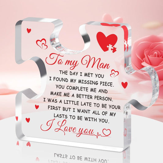 Fathers Day Dad Gifts for Husband from Wife to My Man Acrylic Block Puzzle 3.9 x 3.3”Romantic Engraved Gift for Boyfriend Wedding Anniversary Birthday Gifts for Fiance Couple