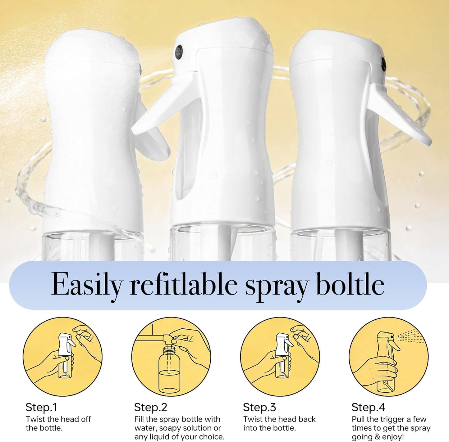 Continuous Spray Bottles for Hair | Ultra Fine Mister for Hair Styling, Plants & Skin Care - 200ml Clear (Set of 3)