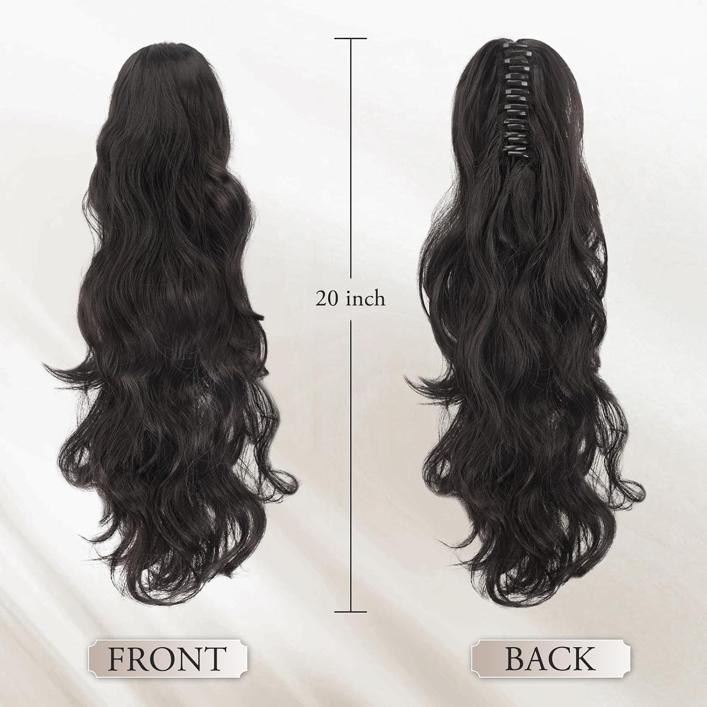 Dark Brown Claw Clip Ponytail Extension - 20 Inch Wavy Synthetic Hairpiece for Women | Lightweight & Natural Look