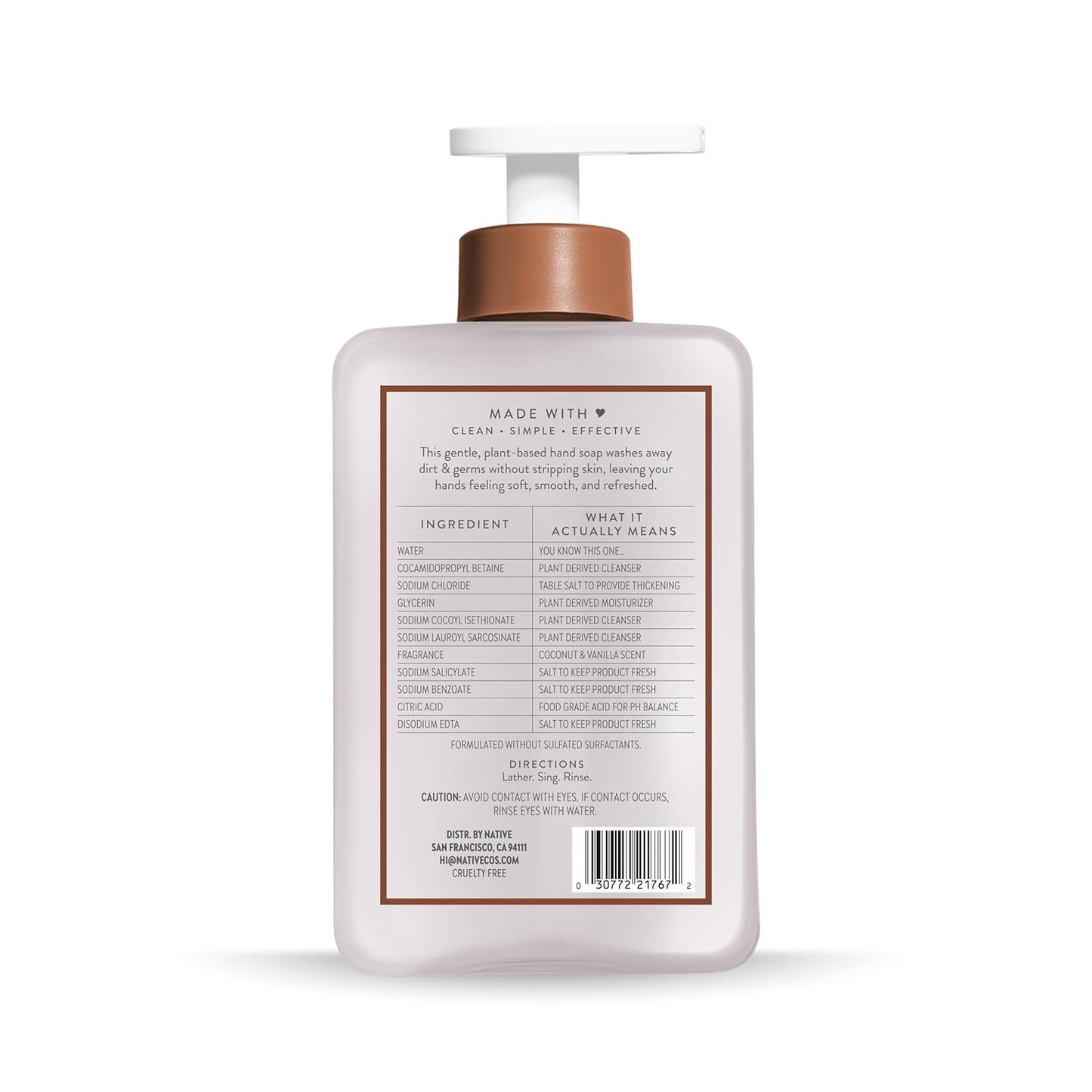 Native Liquid Hand Soap - Coconut & Vanilla Scent | Non-Drying Formula, Plant-Based Cleansers, 13 oz Bottle