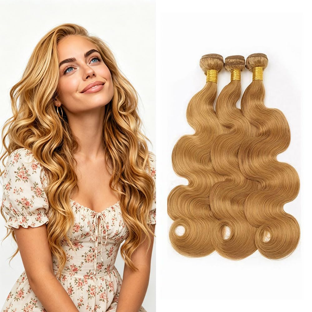 Biliisyff #27 Honey Blonde Body Wave Human Hair, 12 14 16 Inch