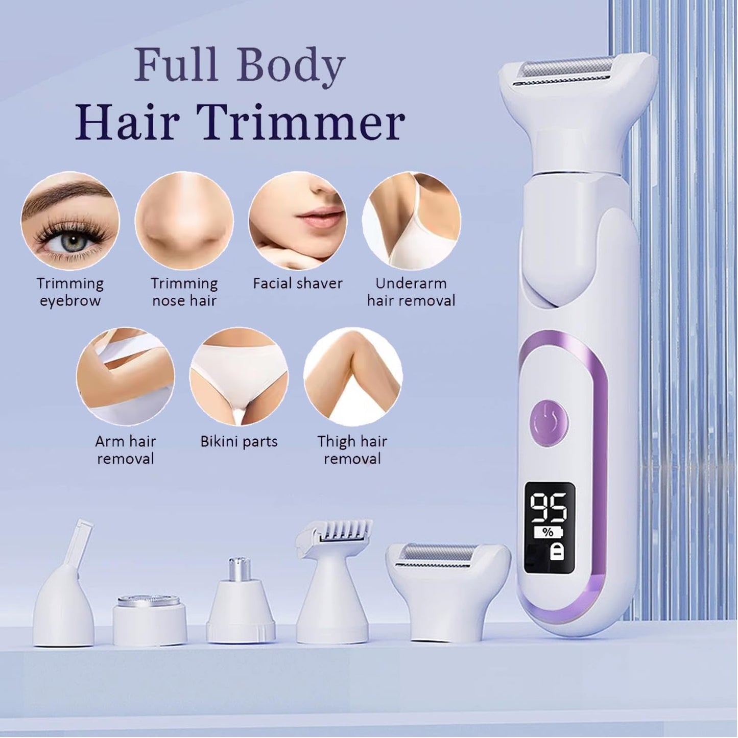 TARSHYRY 5 in 1 Bikini Trimmer for Women, Wet Dry Electric Razors for Shaving, Cordless Rechargeable Pubic Hair Trimmer with Replaceable Heads LED Display for Arms Legs Underarms