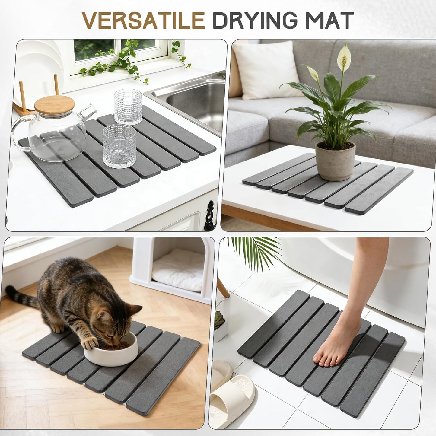 Stone Drying Mat - Quick Dry Diatomaceous Earth Dish Mat for Kitchen | 16" x 12" Foldable Pad