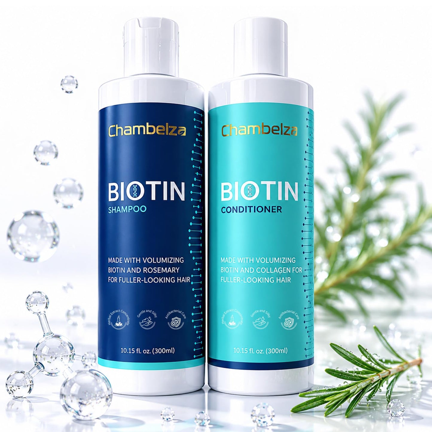 Biotin Shampoo & Rosemary Conditioner Set - Anti-Hair Loss Shampoo and Conditioner for Men and Women - Formulated for Fine Hair - Targets Thinning Hair and Hair Loss - 10.15 fl oz