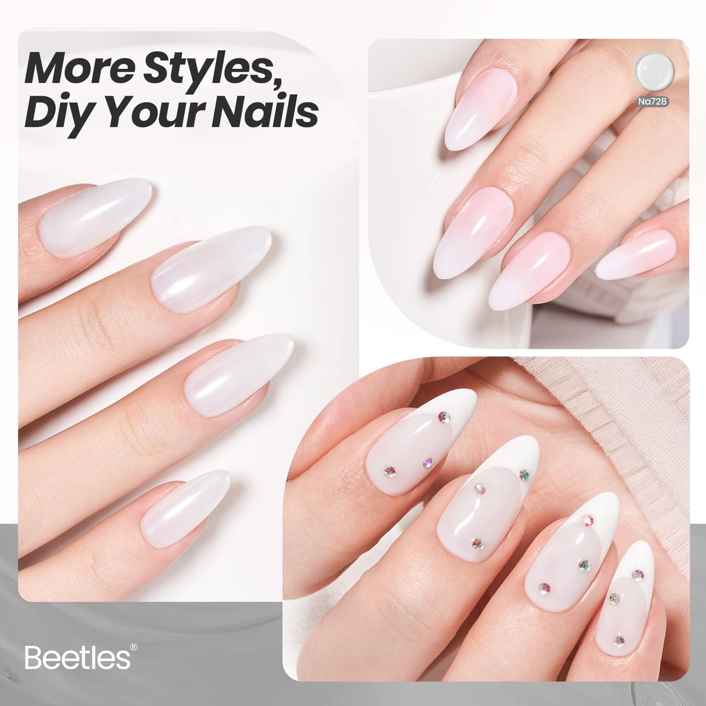 Beetles Milky White Gel Nail Polish - 15ml Neutral Jelly Nude Nail Polish Base Color Nail Concealer Sheer Translucent Effect Soak Off UV LED French Nail Art Salon DIY Manicure Gift for Women 0.5Oz