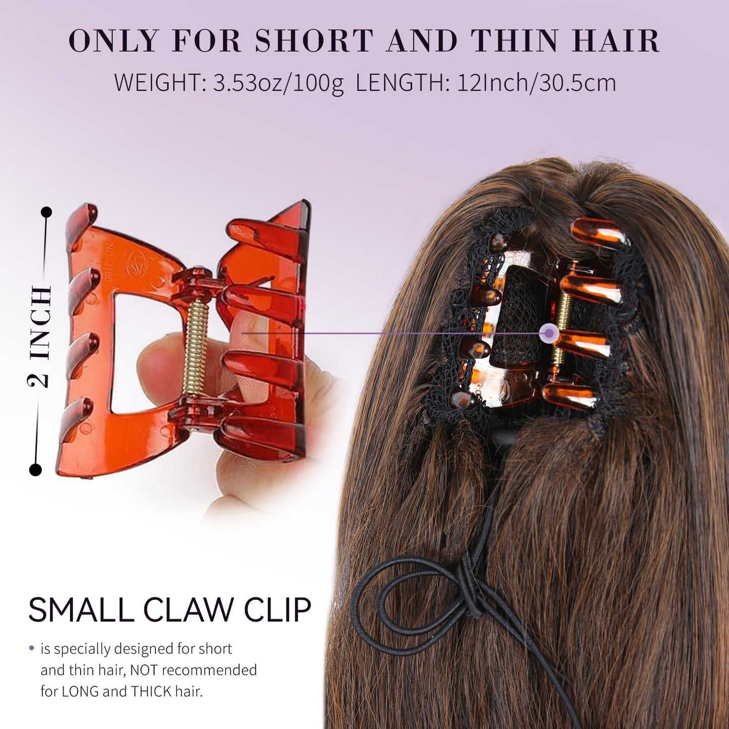 12 Inch Short Ponytail Extension - Curly Wavy Clip-In Hair Extensions | Synthetic Claw Clip - Copper Brown