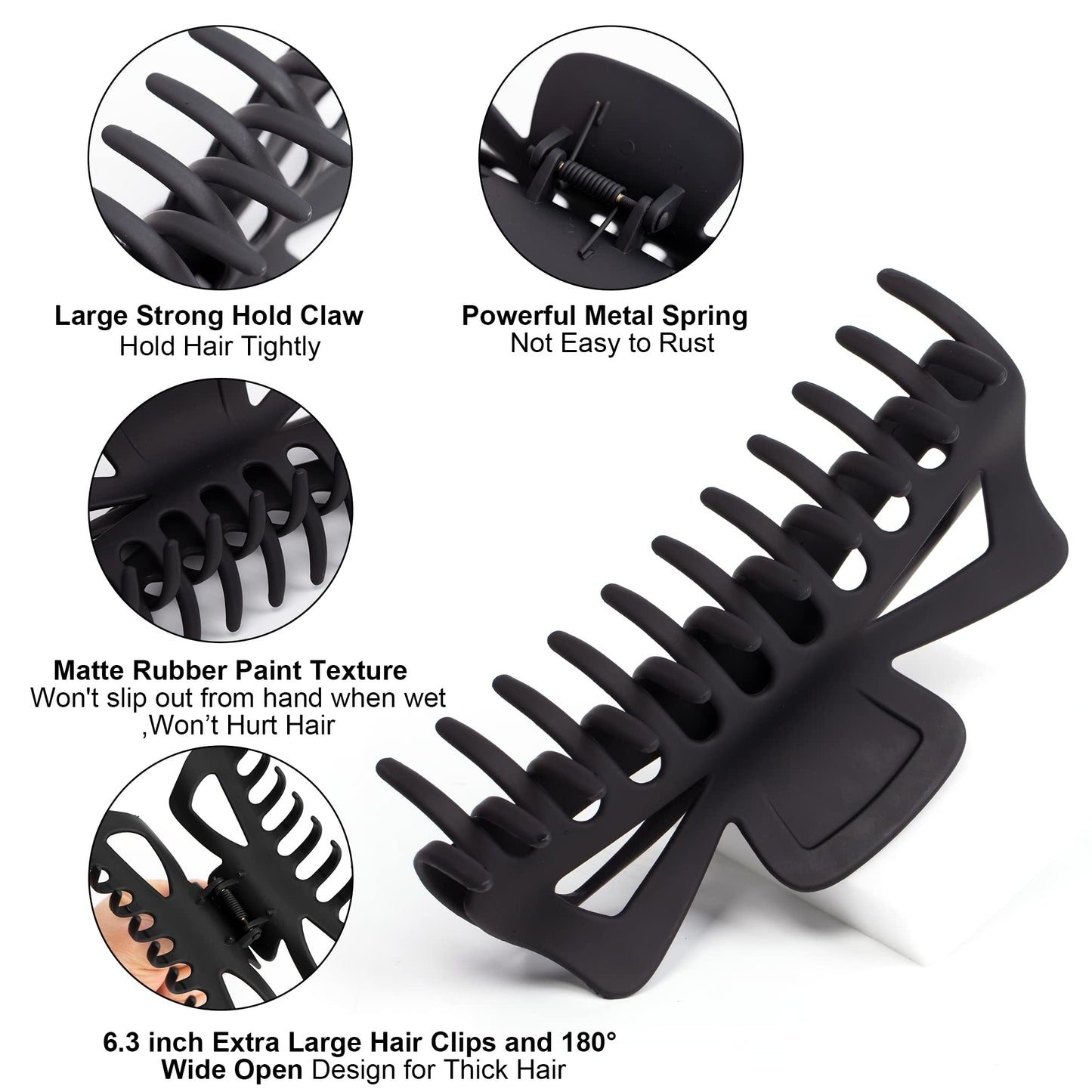 Antmoilios Extra Large Claw Clips for Thick Hair, 6.4 Inch Strong Hold Matte Jumbo Accessories for Women Long Curly Hair Cute Nonslip Big Jaw Clip French Giant Hair Clip 4 Pack (Black, Brown leopard)