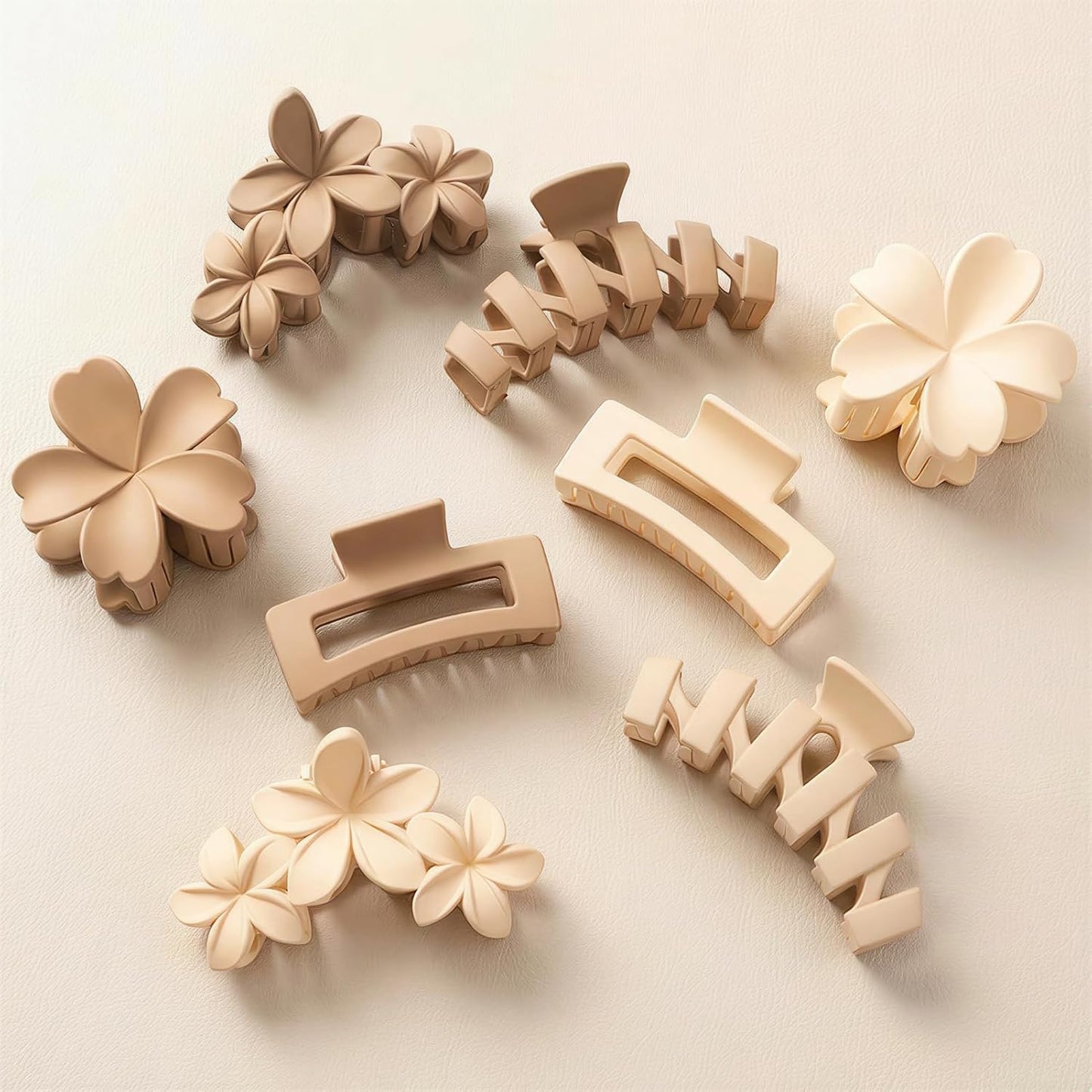 Hair Clips for Women - 8 Pcs Stylish Flower Claw Clips for Strong Hold | Black & White Tortoise