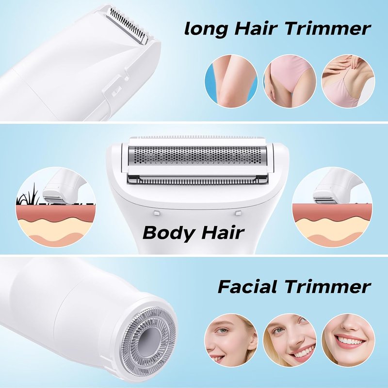 Bikini Trimmer for Women - 6-in-1 Cordless Electric Razor, IPX7 Waterproof Hair Remover for Face, Body & Sensitive Areas